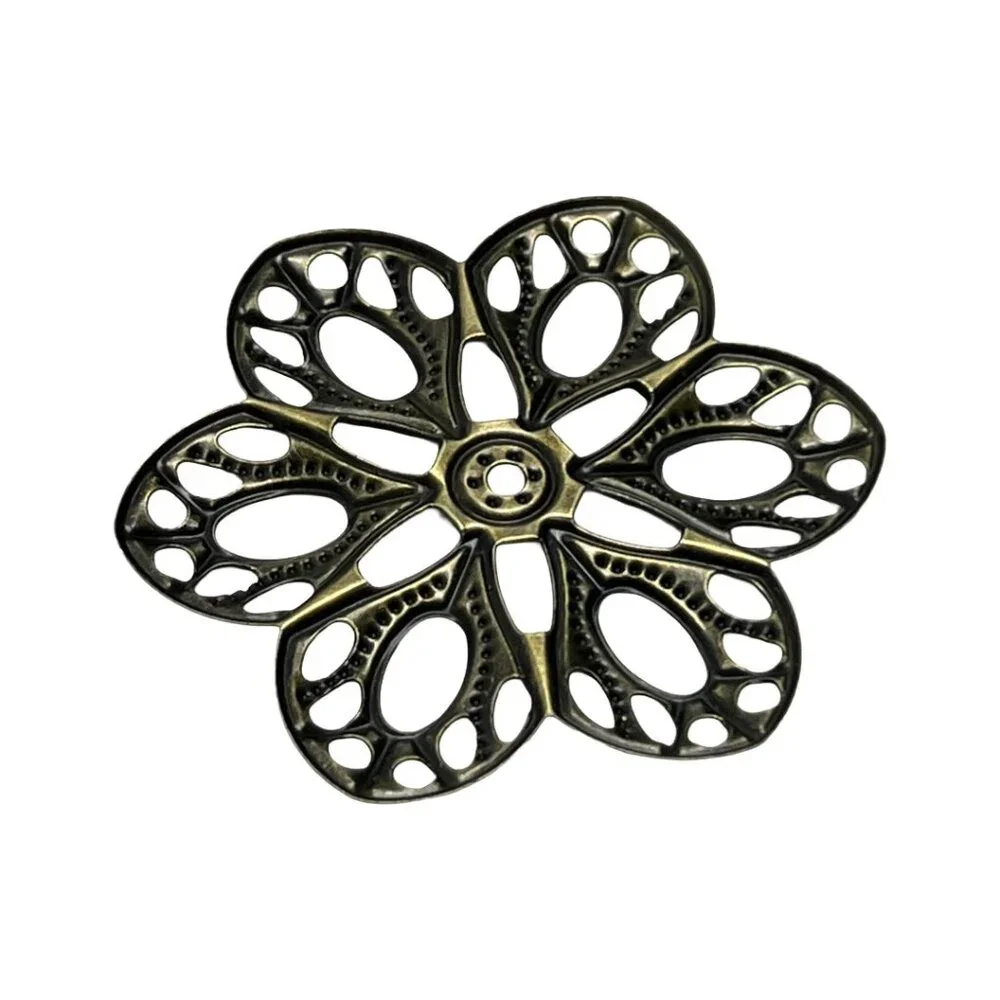 10 Large Filigree Openwork Flower Pendant Finding Stamping Antique Brass Tone